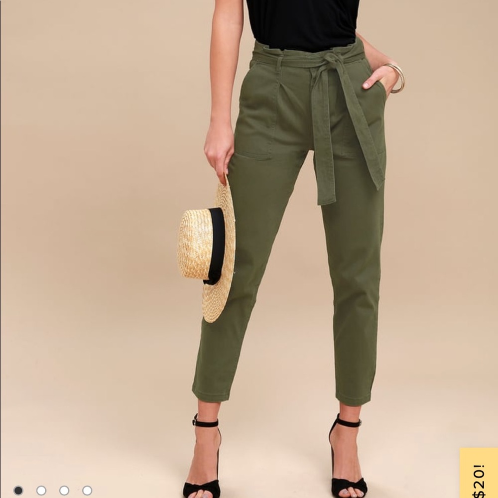 Lulus Leo Olive Green Tie-Waist Cropped Pants